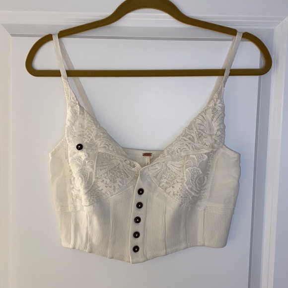 NEW, Free People Have My Heart Lace Cotton Camisole Bralette in White - Picture 3 of 7